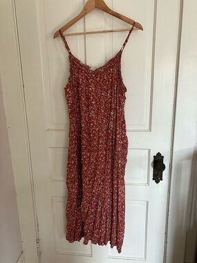 NATURAL LIFE Rust Floral Maxi Dress with Spaghetti Straps
